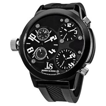Joshua & Sons Men's JS-40-WT Quartz Triple Time Zone Rubber Strap Watch