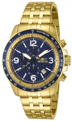 Invicta Men's 13966 Specialty Chronograph Blue Dial 18k Gold Ion-Plated Stainless Steel Watch