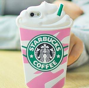 3D Starbucks Ice Cream Soft Silicone Case Cover For Iphone 5 5S-Pink
