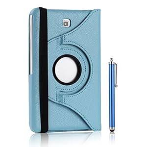 Multi Function Galaxy Tab 4 7.0 Case PU Leather Multi Angle 360 Degree Rotating Smart Case Cover with Auto Sleep/Wake Feature for Samsung Galaxy Tab 4 7-inch T230 T231 Tablet Screen Protector Stylus Pen - Blue