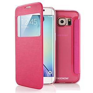 Galaxy S6 Edge Case Pasonomi [Smart Window View] Samsung Galaxy S6 Edge Folio Wallet Ca (Hotpink)
