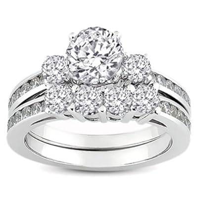 1.75ct Genuine Diamond Ring in 14k White Gold - Matching Band Set Weddings/Engagement/Anniversary