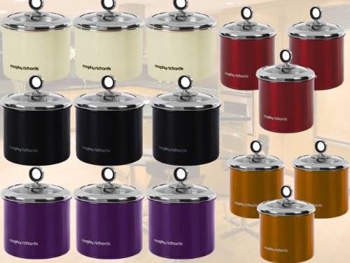 MORPHY RICHARDS 3 PIECE TEA COFFEE SUGAR KITCHEN STORAGE CANISTERS SPICE JAR POT SET RED