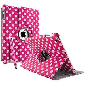 PINK POLKA DOT 360¿¿ ROTATING CASE COVER ACCESSORY FOR APPLE IPAD 3 IPAD 4