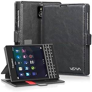 Vena BlackBerry Passport [vFolio] Vintage PU Flip Leather Wallet Stand Case Cover [Ca (Black/Red)