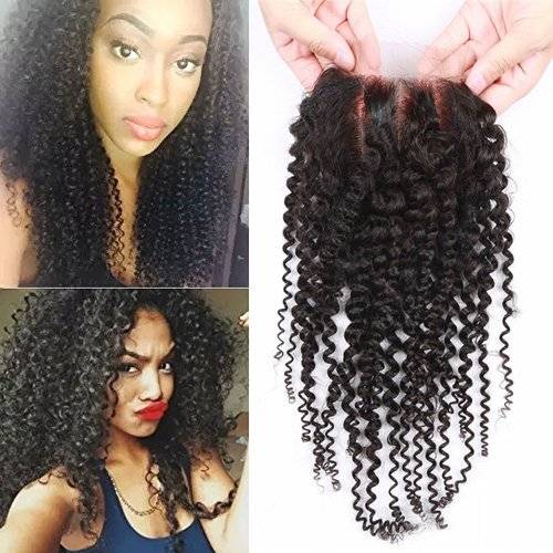 Sunwell 6A Virgin Human Hair Lace Top Closure Kinky Curly Bleached Knots with Baby Hair 3.5"x4" 3 Wa