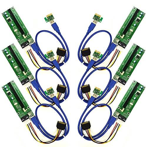 6-Pack PCI-E 16x to 1x Powered Riser Adapter Card w/ 50cm USB 3.0 Extension Cable & MOLEX to SATA Po