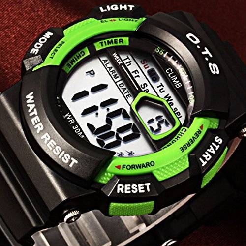 Happy Cherry Children Outdoor Sports Noctilucent Jelly Waterproof Digital Watches- Black & Green