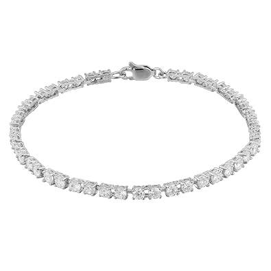 Platinum Plated or 18k Yellow Gold Plated Sterling Silver Round Cubic Zirconia Tennis Bracelet (3mm,