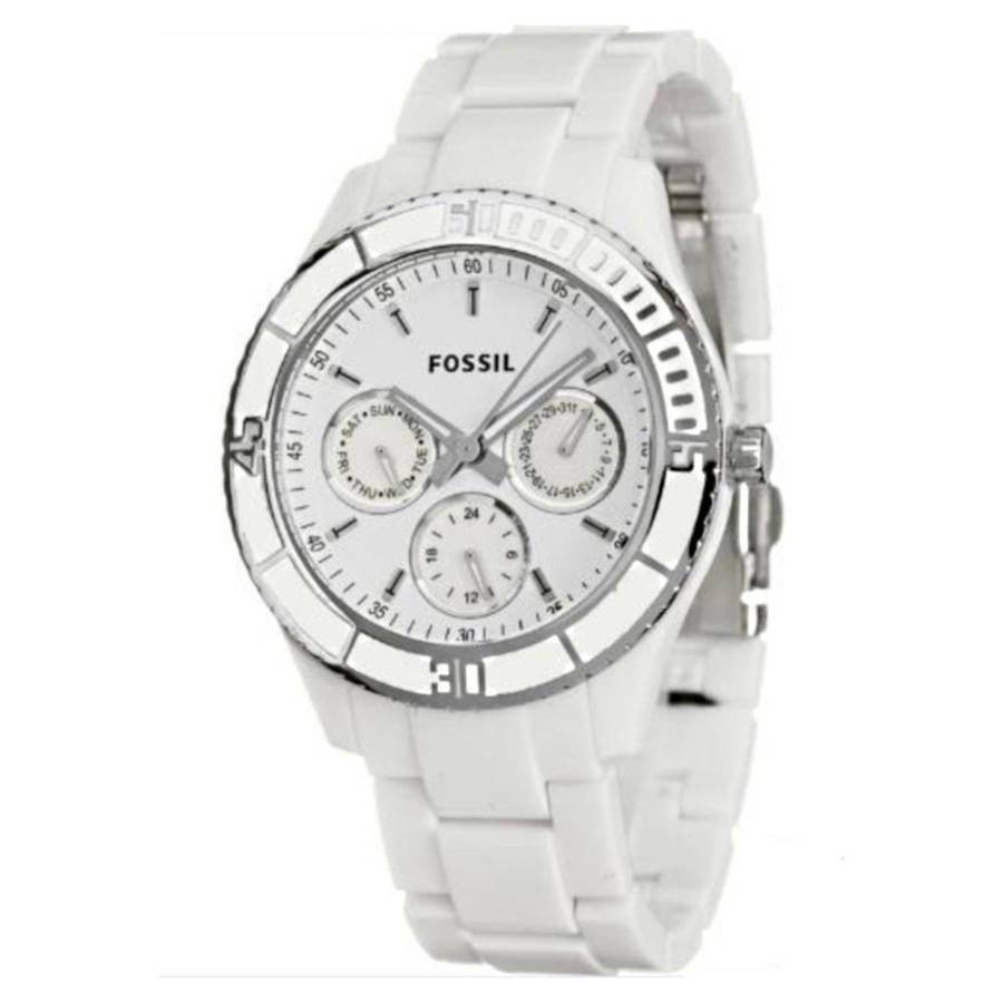 Fossil Women's ES2540 White Resin Bracelet White Analog Dial Multifunction Watch