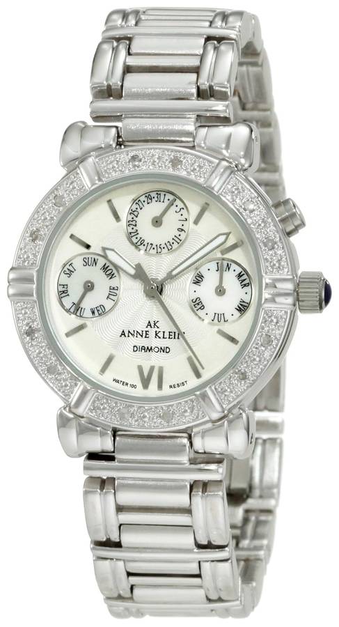 AK Anne Klein Women's 10-7899MPSV 12 Diamond Accented Multi-Function Silver-Tone Watch