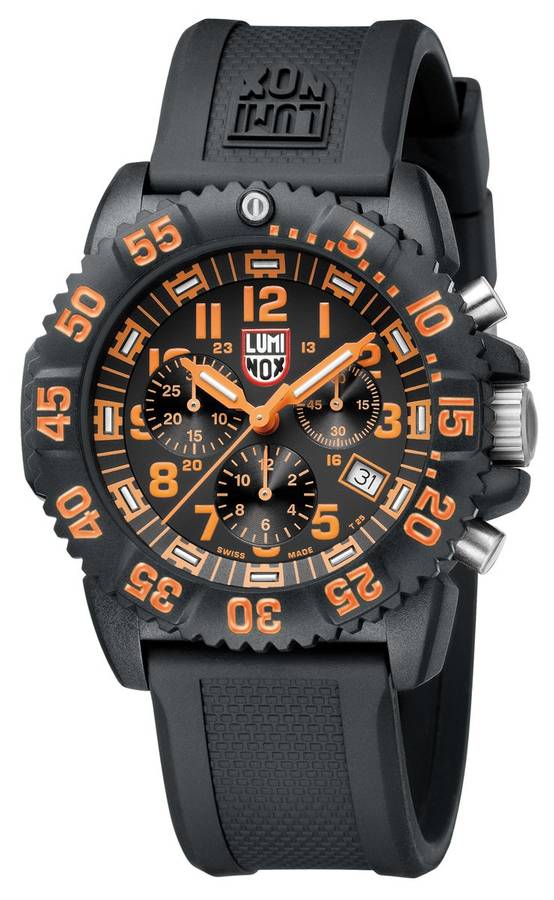 Luminox Men's 3089 Navy Seal Colormark Chronograph 3080 Series Black Chronograph Rubber Band, Orange