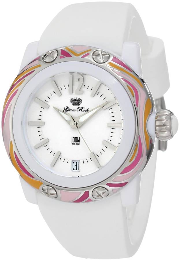 Glam Rock Women's GRD40086-NBR Miss Miami Beach White Dial White Silicone Watch