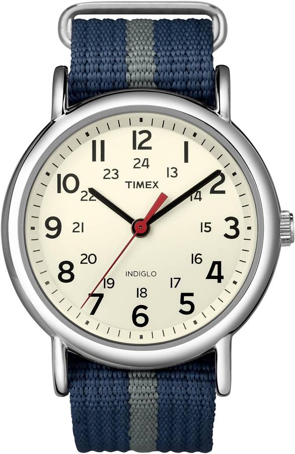 Timex Unisex T2N654 Weekender Blue and Gray Slip-Thru Nylon Strap Watch