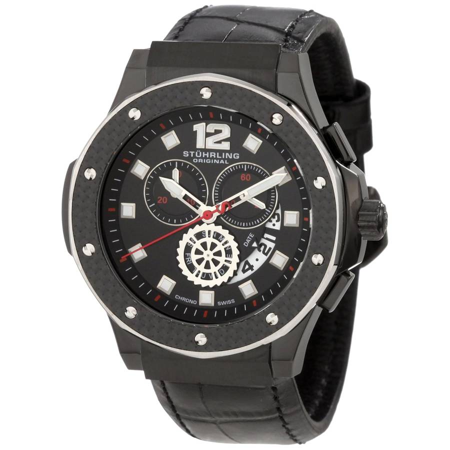 **R8200**Stuhrling Original Men's 160F2.33551 Apocalypse Trinity Chronograph Black Ion-Plated Leathe