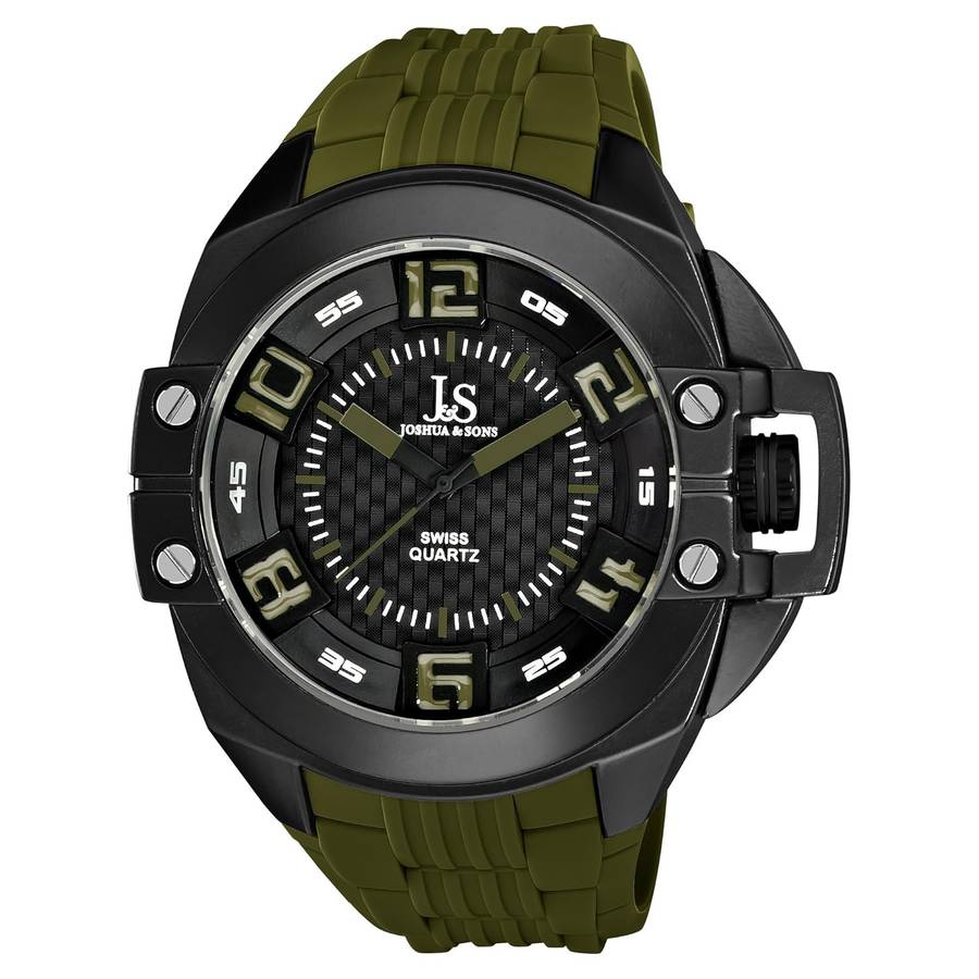 Joshua & Sons Men's JS-39-GN Swiss Quartz Silicon Strap Crown Guard Watch