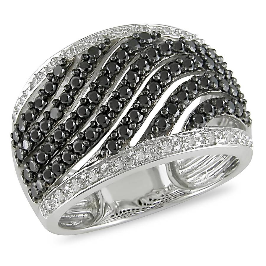 10K White Gold, Black and White Diamond Ring, (1 cttw, GH Color, I1-I2 Clarity), Size 8