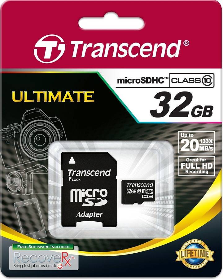 Transcend Class 10 32GB MicroSD Card with SD Adapter