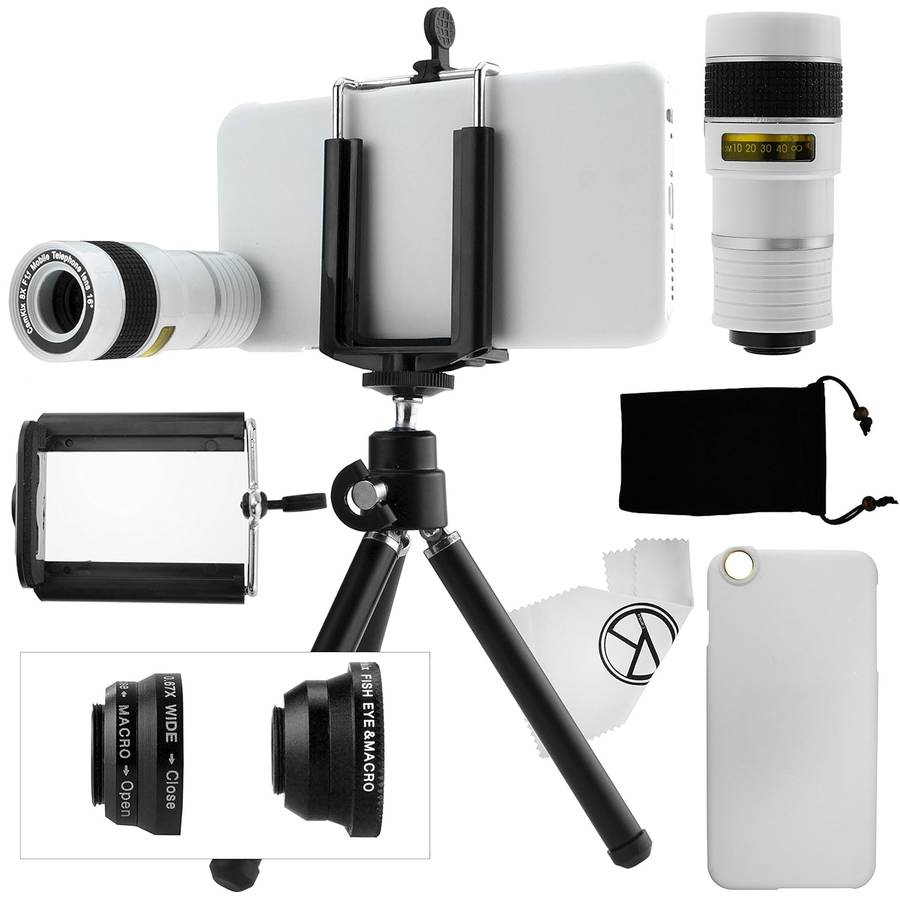 CamKix Camera Lens Kit for iPhone 6 / 6S - including 8x Telephoto Lens / Fisheye Lens / 2 in 1 Macro Lens and Wide Angle Lens / Tripod / Phone Holder / Hard Case / Velvet Bag / Cleaning Cloth