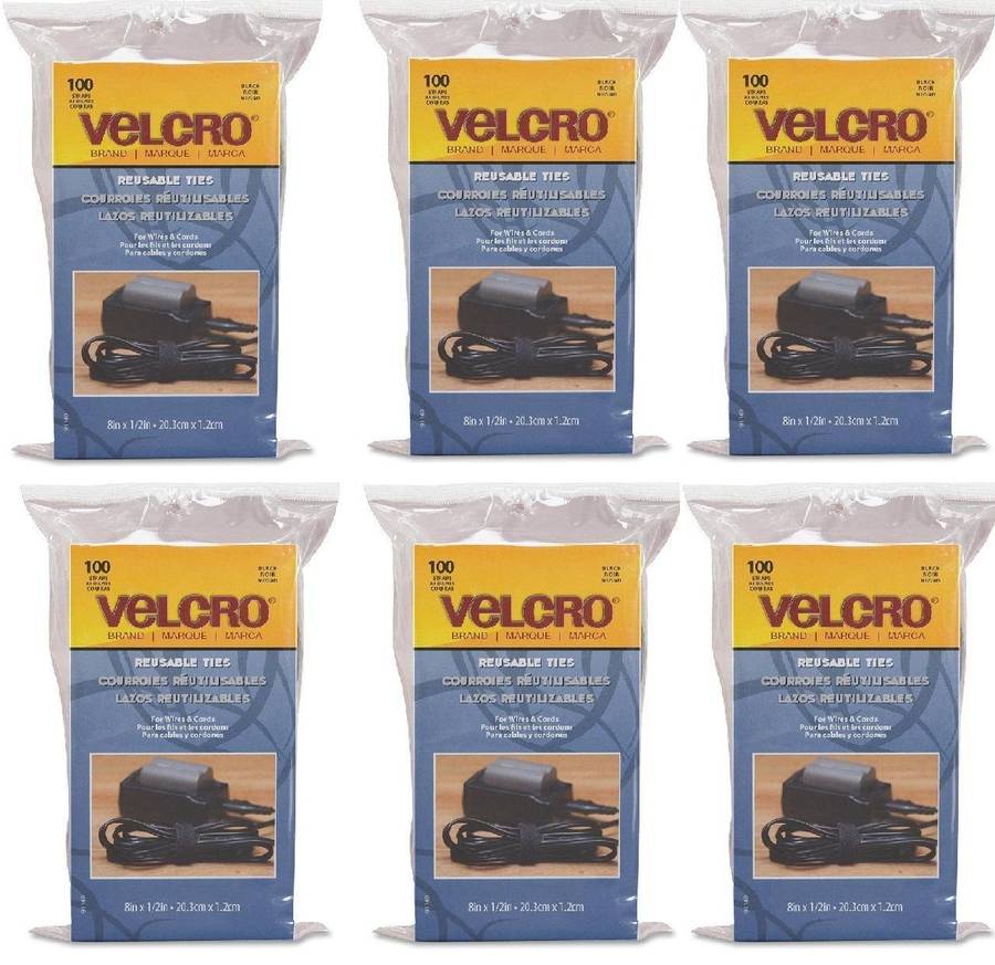Velcro Reusable Self-Gripping Cable Ties, 0.5 Inches x 8 Inches Long, Black, 25 Ties