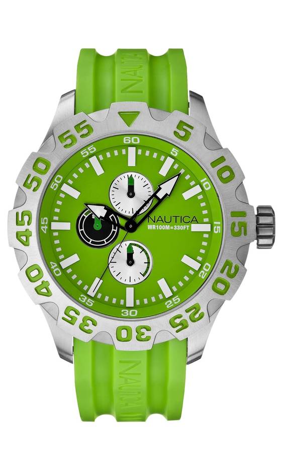 **R3000***Nautica Men's N15580G BFD 100 Multifunction Green Resin Watch