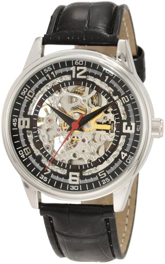 Akribos XXIV Men's AK410SS 'Saturnos' Skeleton Automatic Leather Strap Watch