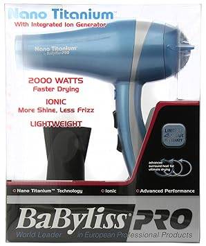Babyliss Pro BABNT5548 2000 Watt Ionic Nano Titanium with Integrated Ion Generator Hair Dryer