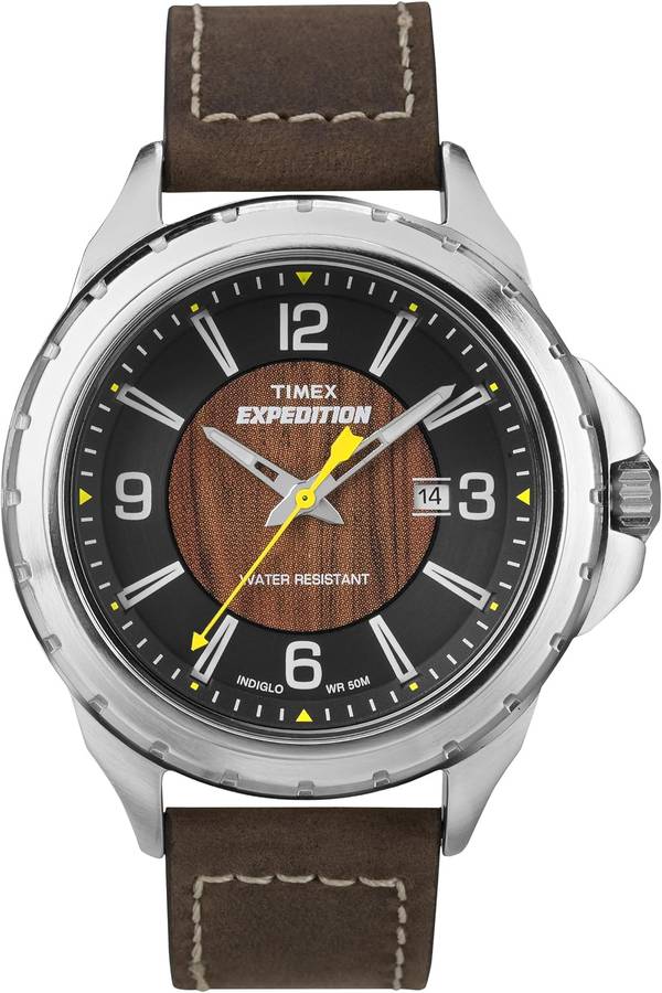 Timex Men's T49908 Expedition Rugged Field Wood Grain Dial Brown Leather Strap Watch