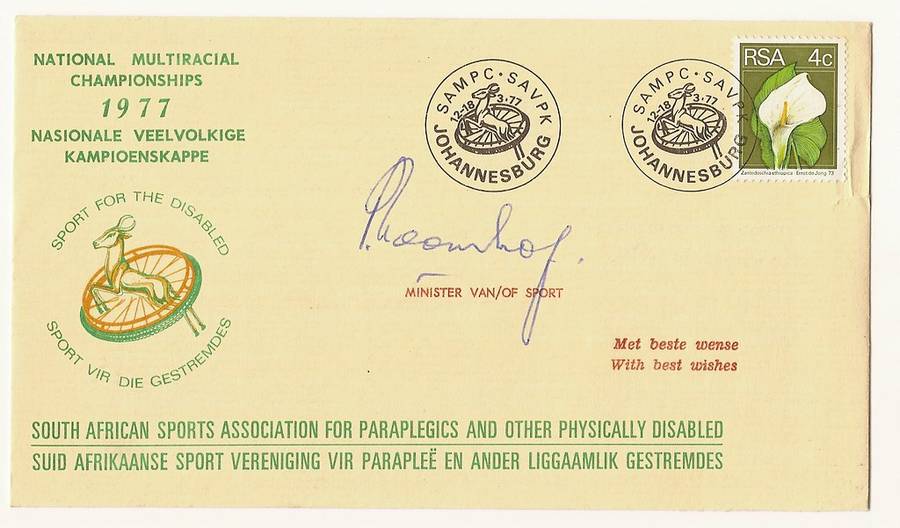 Signed Cover: Minister of Sport (sport for the disabled)