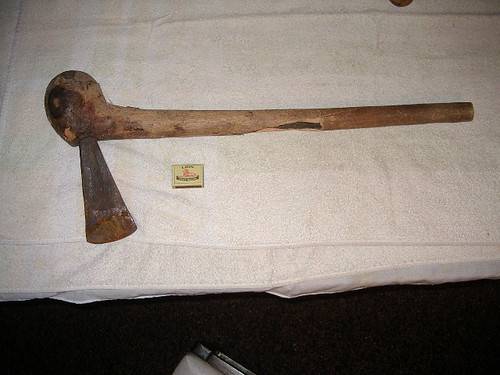 Antique old wooden steel axe from Africa