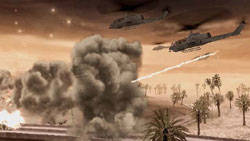 Helicopters attacking in tandem in a desert environment in Call of Duty: Modern Warfare: Reflex