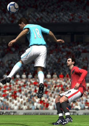 A header at midfield in FIFA Soccer 10 A header at midfield in FIFA Soccer 10