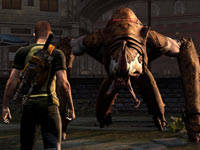Cole facing down a boss in inFAMOUS 2