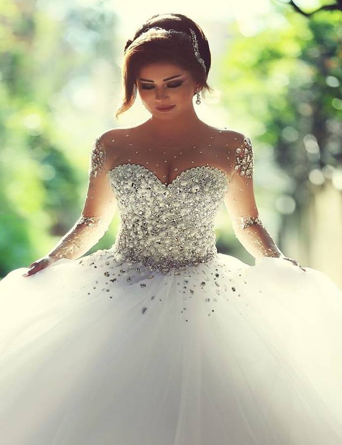 2015-Vestidos-De-Novia-Long-A-Line-Crystal-Beading-Tulle-Wedding-Dresses-Full-Sleeve-Bridal-Dress