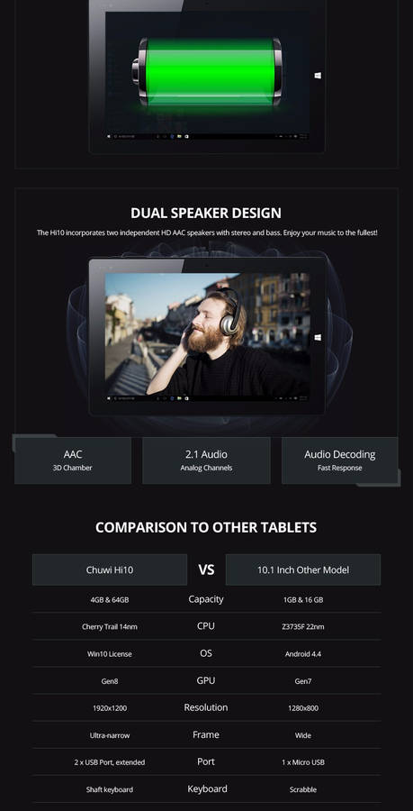 CHUWI HI10 WINDOWS 10 TABLET PC INTEL ATOM CHERRY TRAIL Z8300 13