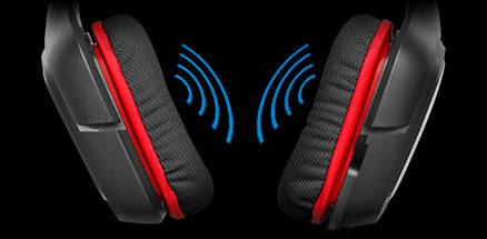 Representation of sound waves between a close up of earpieces