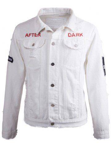 Printed Ripped Denim Jacket - Medium