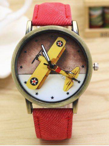 Faux Leather Cartoon Airplane Quartz Watch