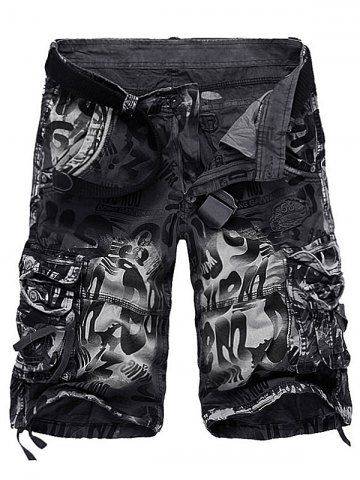 Zipper Fly Straight Leg Cargo Shorts - 34