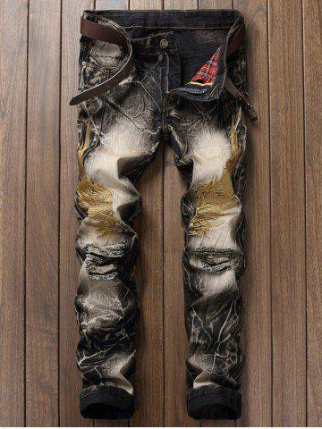 Embroidery Ripped Jeans - 34