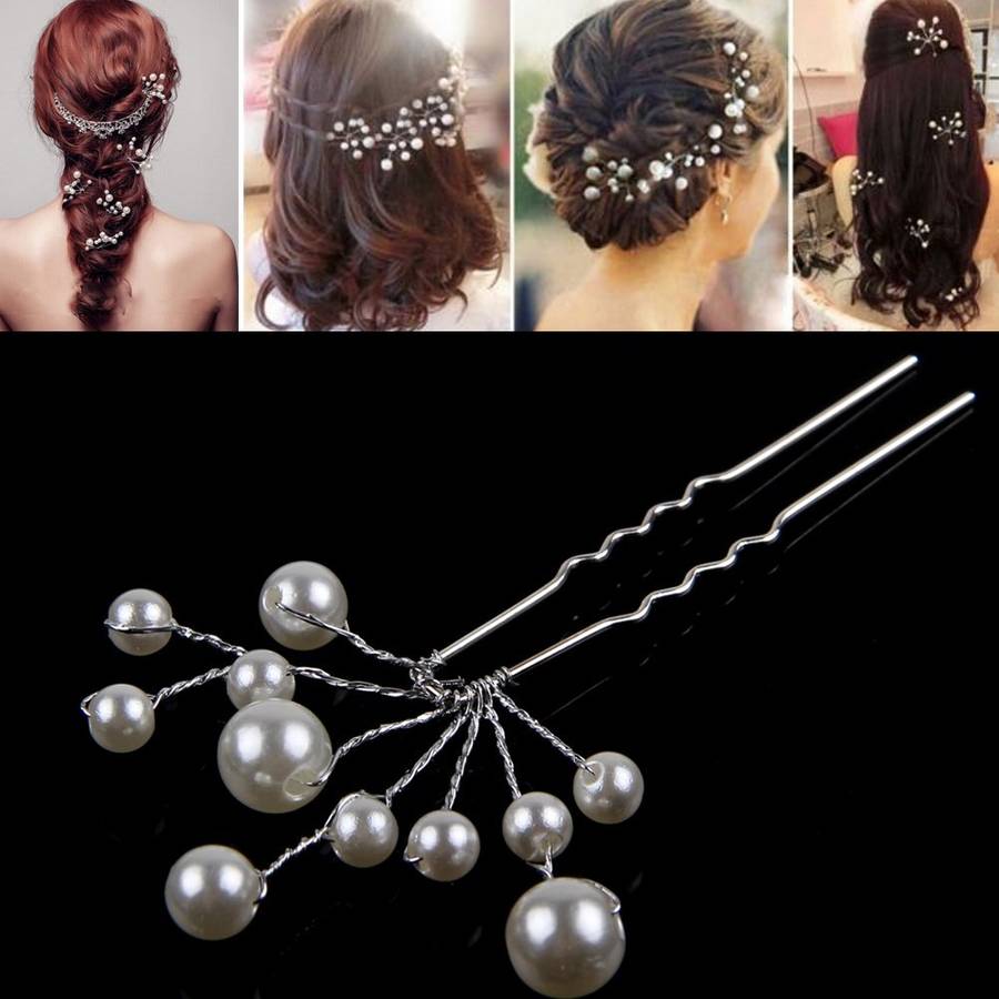 BRIDAL HAIRPINS - HAIR ACCESSORY - FAUX PEARLS - BEAUTIFULLY CRAFTED - CAN ATTACH VEIL WITH THESE