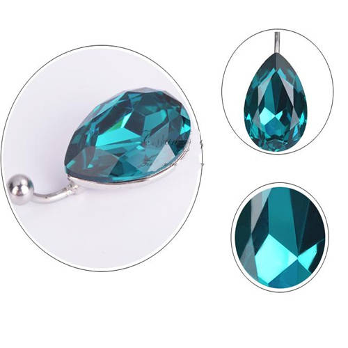 1PCS-Tear-Drop-Rhinestone-Button-Barbell-Bar-Belly-Navel-Ring-Body-Piercing