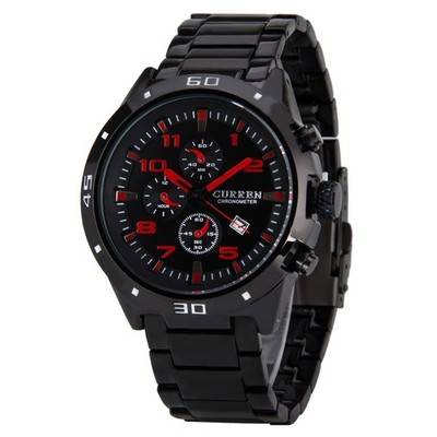 Black-Fashion-Waterproof-Curren-Chronometer-Watch-w-Calendar-and-Red-Hour-Marks
