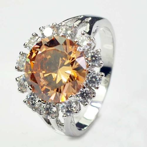 Jewellery-Ring-sz8-Markdown-sale-Champagne-Topaz-ladys-10KT-white-Gold-Filled