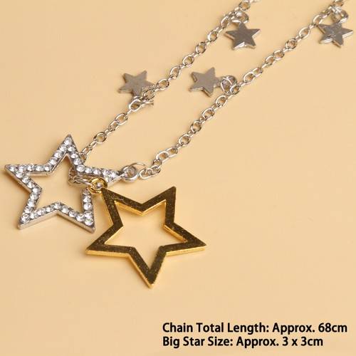 Fashion-Womens-Silver-Gold-Crystal-Rhinestone-Stars-Pendant-Long-Chain-Necklace
