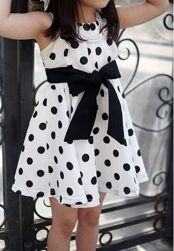 COOL SUMMER GIRL'S WHITE DRESS WITH NAVY  POLKA DOTS - RECOMMENDED AGE 3 YRS