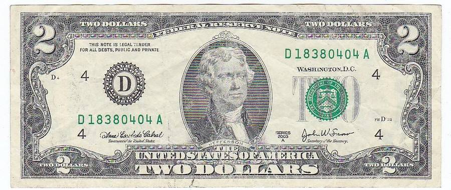 USA 2 DOLLARS SERIES 2003 A D 183804404 A