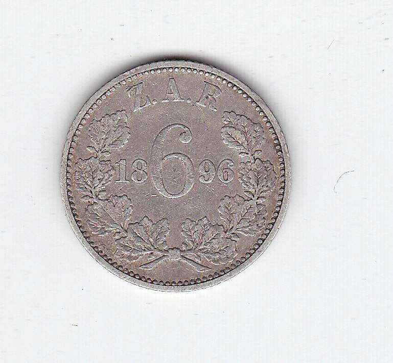 ZAR SIXPENCE 1896 - F = R150 VF = R400