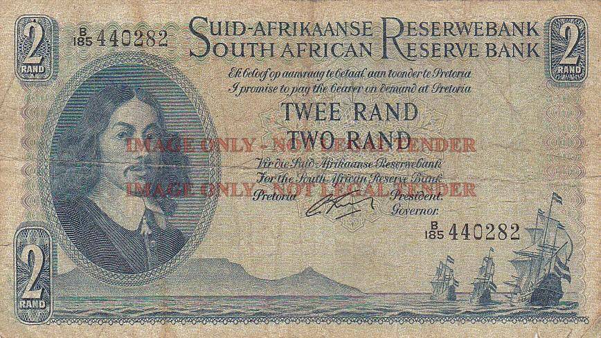 SOUTH AFRICA 2 RAND G .RISSIK B185 440282 / 1962