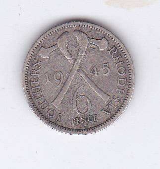 SOUTHERN RHODESIA SIXPENCE 1945 F = $15 VF = $25